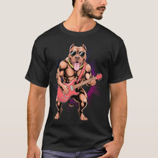 Camiseta Pitbull Tocando Guitarra - Pit Bull Pittie Engraça