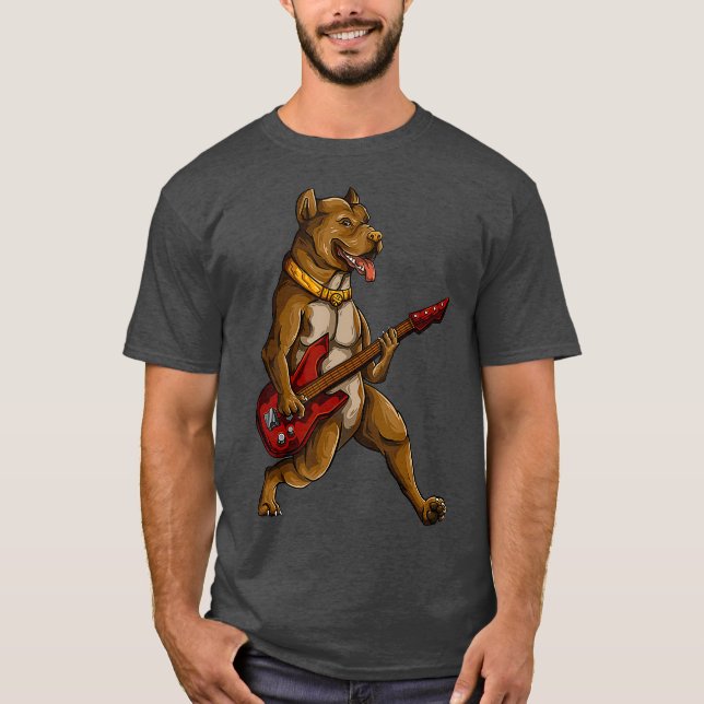 Camiseta Pitbull Tocando Violão Engraçado Touro Touro (Frente)