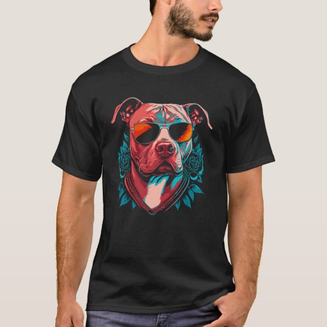 Camiseta Pitbulls de óculos Cuidado com os Pit Bulls (Frente)