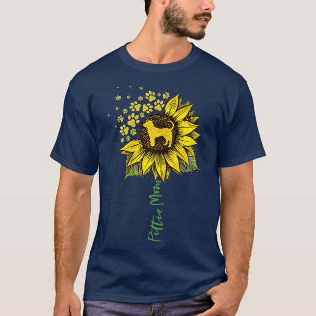 Camiseta Pittie Mãe Sunflower Pitbull Dons Dons Dog Mãe (Frente)