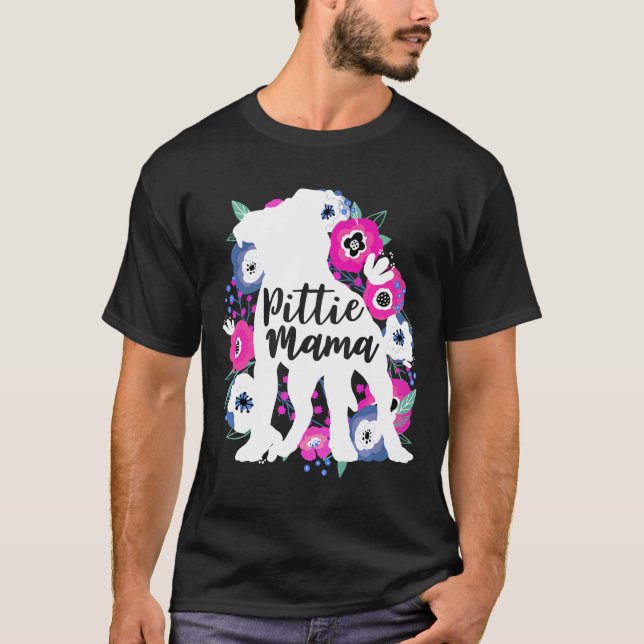 Camiseta Pittie Mama Floral Flores Pitbull Cute Pit Bull M (Frente)