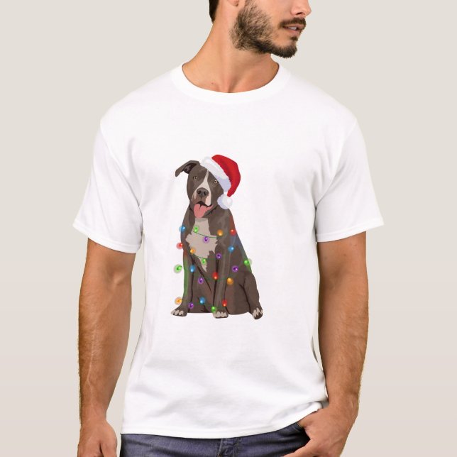 Camiseta Pittie Pitbull Natal Luzes Xmas Cachorro Lover (Frente)