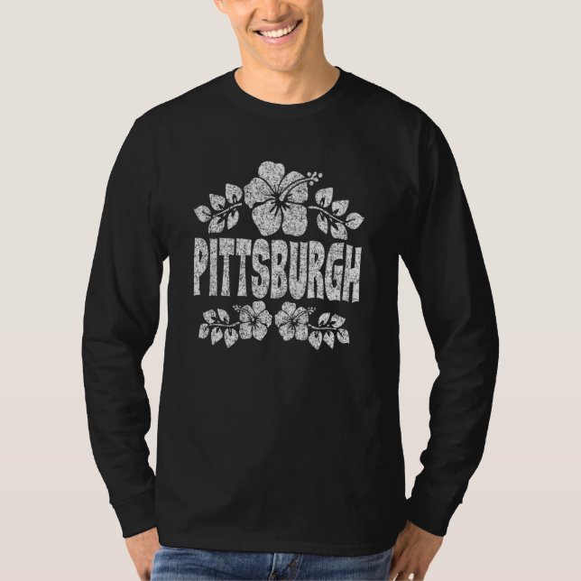 Camiseta Pittsburgh Flowers Distressed White Print (Frente)
