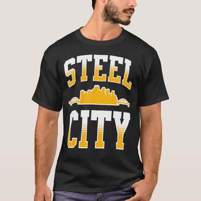 Camiseta Pittsburgh Pensilvânia Steel City Skyline 412 Hom (Frente)
