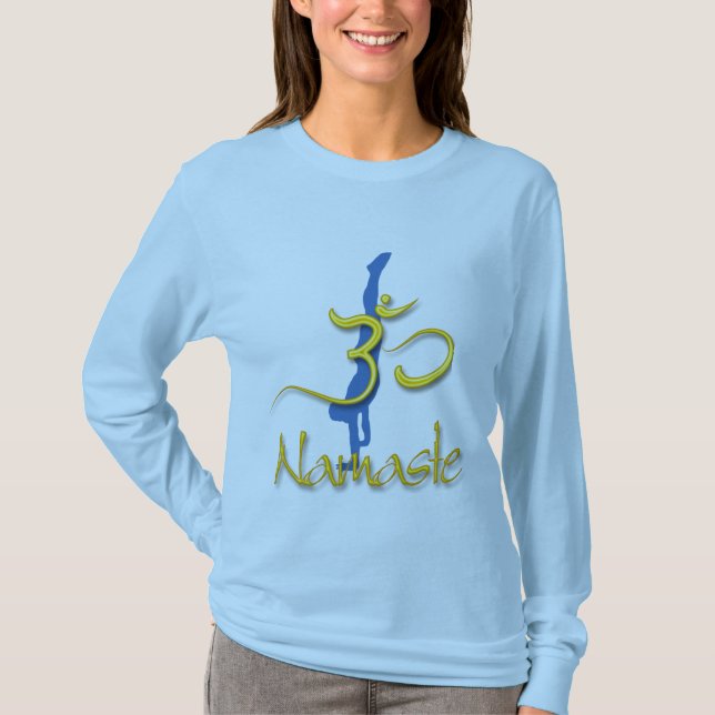Camiseta PixDezines Pose de Parada de Mão/Namaste/Om (Frente)