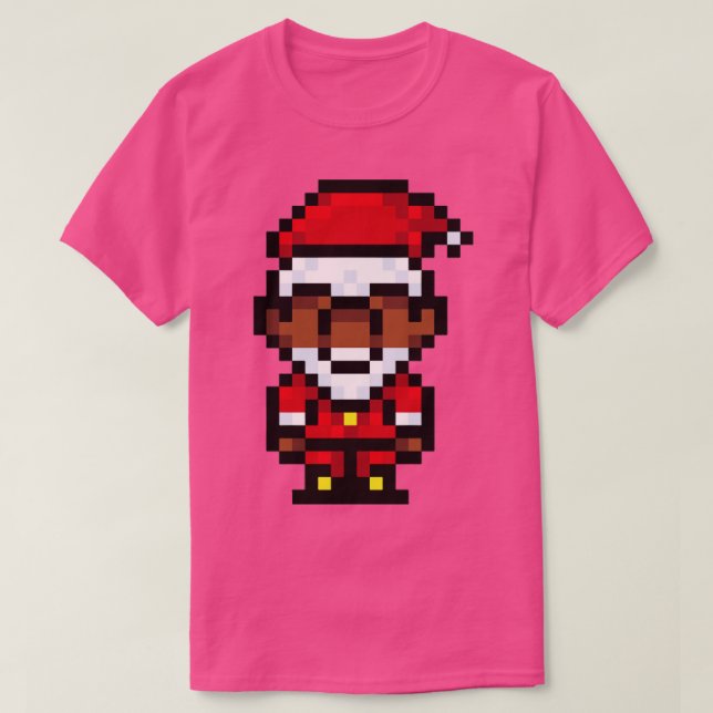 Camiseta Pixel Art do Papai Noel Preto (Frente do Design)