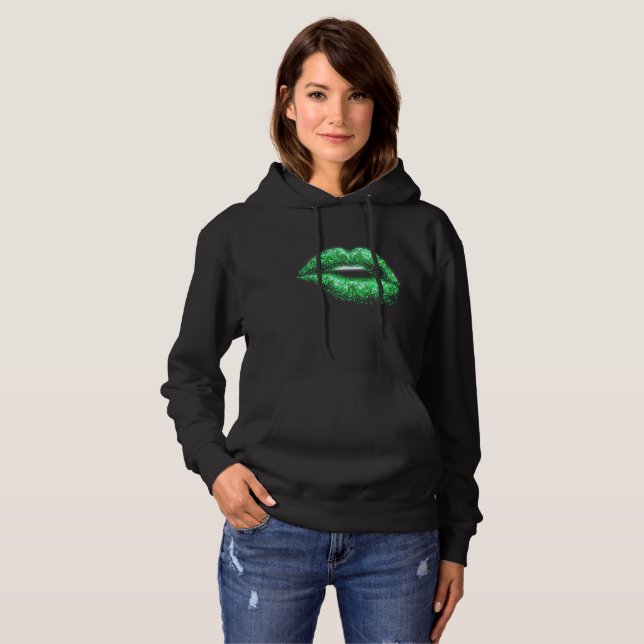 Camiseta Pixel-Art Lips Green Glow 3D Pixels (Frente Completa)