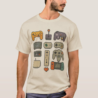 Camiseta Pixel Art – Retro & Modern Game Controllers (trans