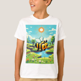 Camiseta Pixel Buzz: A aventura ensolarada sobre o campo
