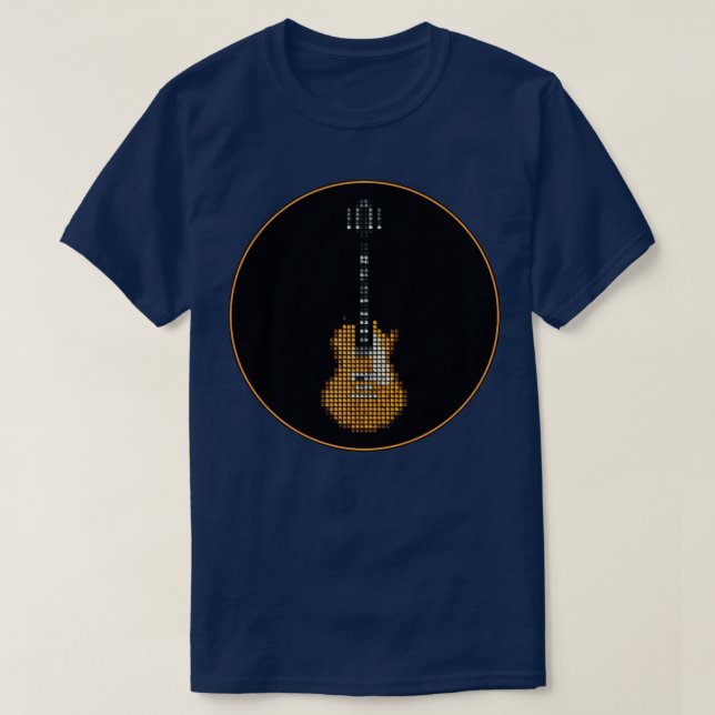 Camiseta Pixel com prego furado guitarra em um círculo pret (Frente do Design)