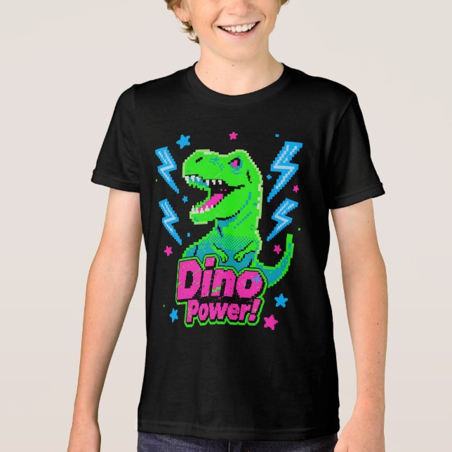 Camiseta Pixel de alimentação T-Rex do Dino da Arcade Retro (Frente)