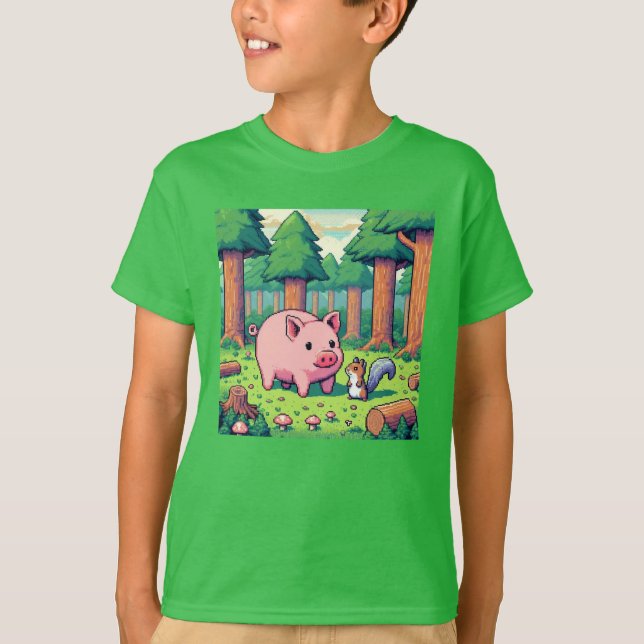 Camiseta Pixel Friends: Forest Protection (porco) #14 (Frente)