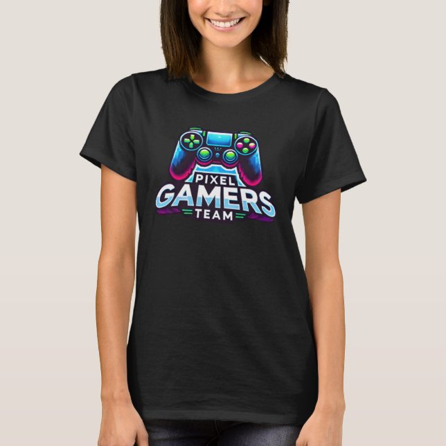 Camiseta Pixel Gamers Team - Jogue Negrito, Jogo Forte (Frente)