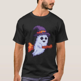 Camiseta Pixel-Geist auf Besen – Halloween Retro Design