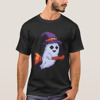 Camiseta Pixel-Geist auf Besen – Halloween Retro Design
