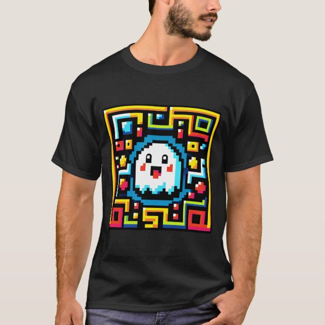 Camiseta Pixel Ghost Maze - Jogos Inspirados em Arcade Retr (Frente)