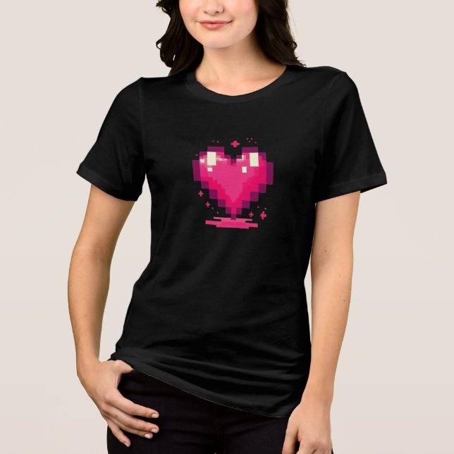 Camiseta Pixel Heart Retro 8-Bit Gamer Love Design (Frente)