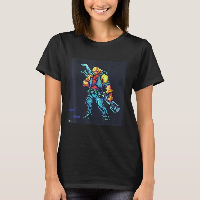 Camiseta Pixel Hero (arte retrô do estilo pixel do jogo 90) (Frente)