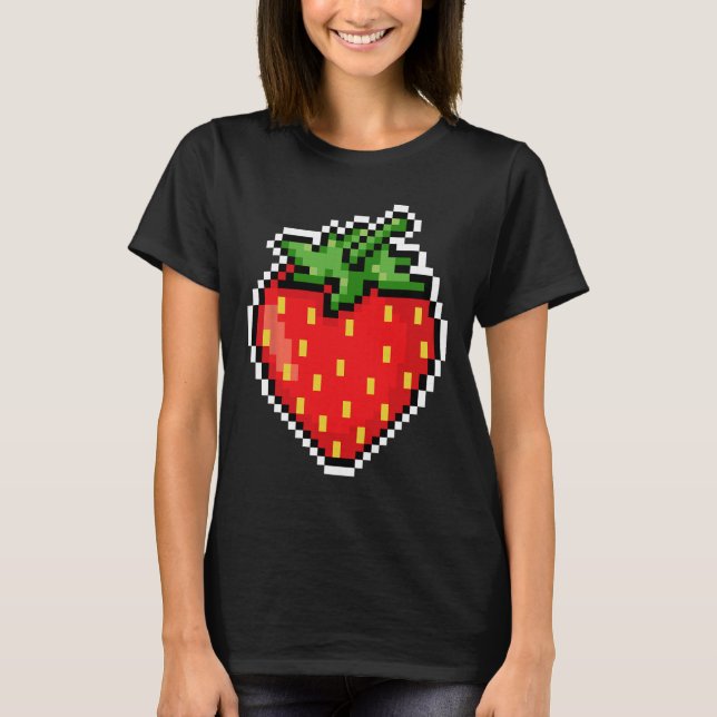 Camiseta Pixel Morango Video Game Halloween dos anos 80  (Frente)