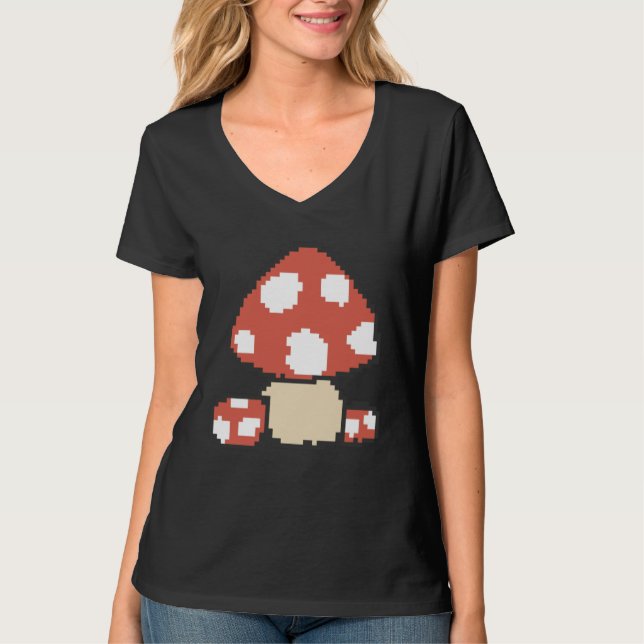 Camiseta Pixel Mushroom 8 Bit Retro Gaming Fly Agaric Gamer (Frente)