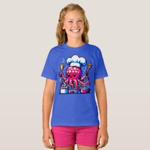 Camiseta Pixel Octopus Chef Funny Cozinhar e marisco
