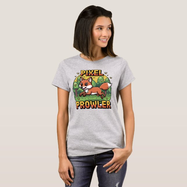 Camiseta Pixel Prowler - Raposa Saltitante de 16 Bits (Frente Completa)