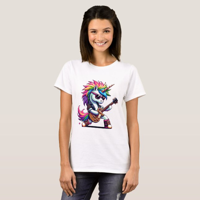 Camiseta Pixel Punk Rock Unicorn (Frente Completa)