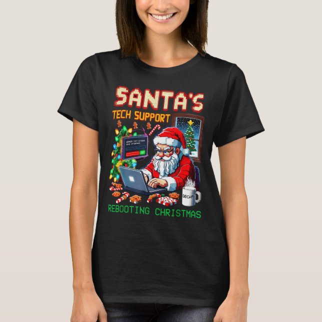Camiseta Pixel Rebooting Santa's Tech Support (Frente)