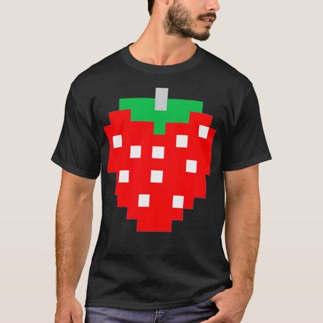 Camiseta Pixel Strawberry 80s Video Game Halloween Costume  (Frente)