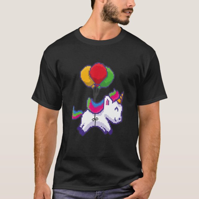 Camiseta Pixel Unicorn Em Balões (Frente)