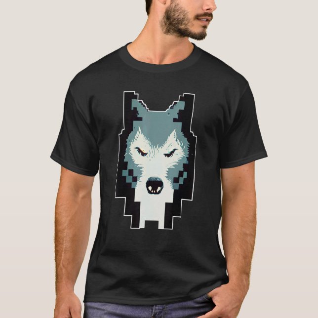 Camiseta Pixel Wolf Head 8 Bit Retro Video Game (Frente)