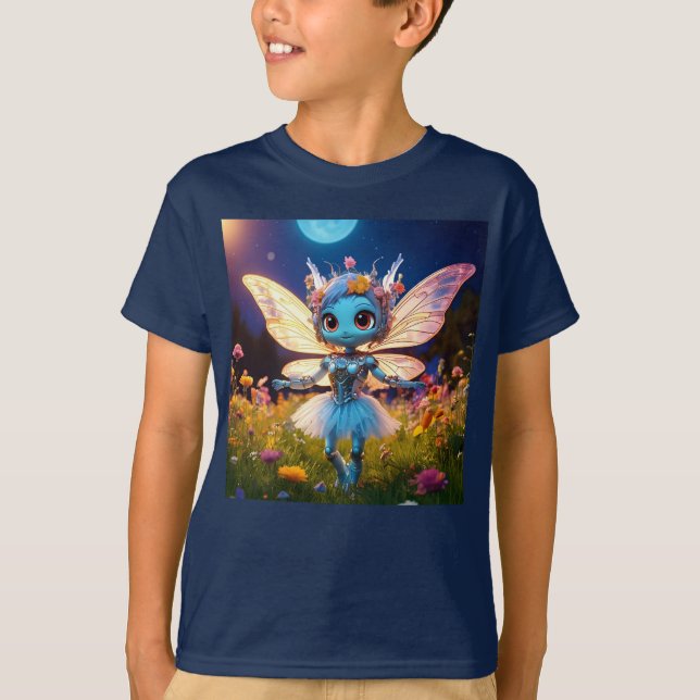Camiseta Pixie Robot Ballerina Dança nas Flores Selvagens (Frente)