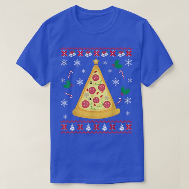 Camiseta Pizza Árvore de Natal Feia Suor de Natal Engraçado (Frente do Design)