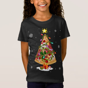 Camiseta Pizza Árvore de Natal Luzes Xmas Homens Crianças C