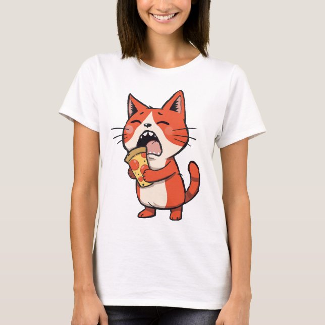 Camiseta Pizza Attack Cat - Gatinho Laranja (Frente)