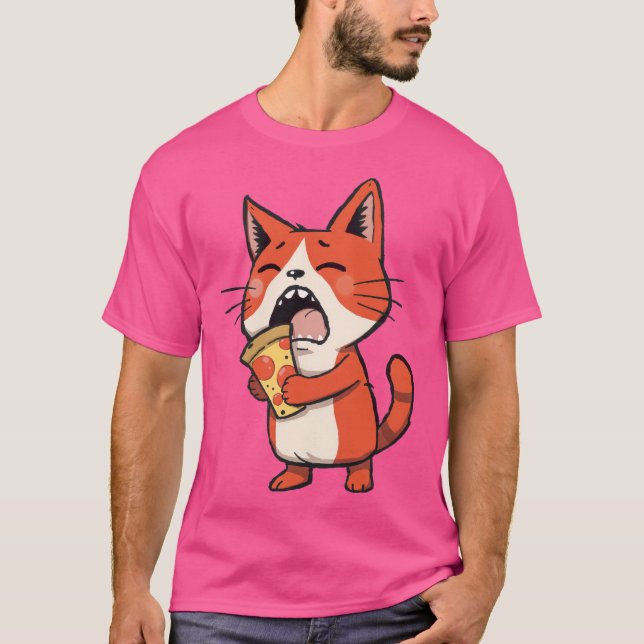 Camiseta Pizza Attack Cat - Gatinho Laranja (Frente)