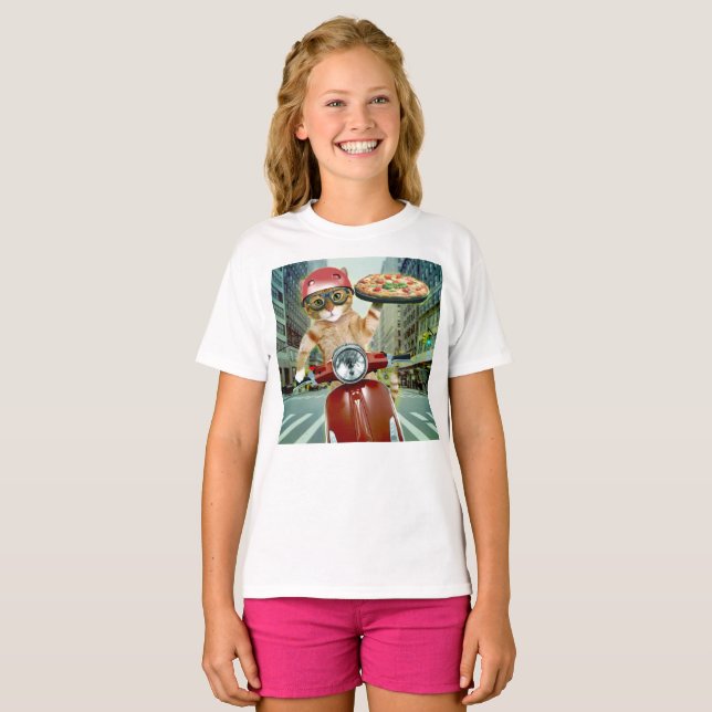 Camiseta Pizza cat - gato - entrega de pizza (Frente Completa)