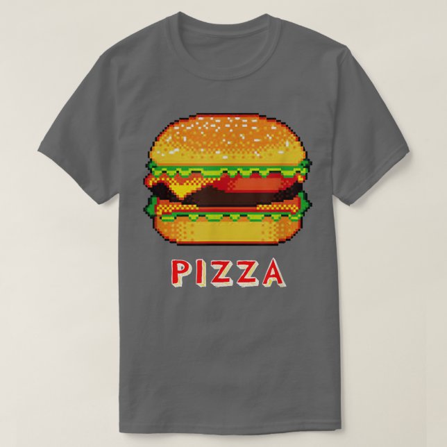 Camiseta PIZZA + CHEESEBURGER 8 bits Piel 80s Arcade Gamer  (Frente do Design)