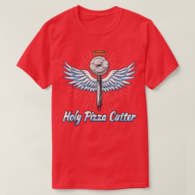 Camiseta Pizza Cutter Com Asas De Anjo, Santa Pizza Cu (Frente do Design)