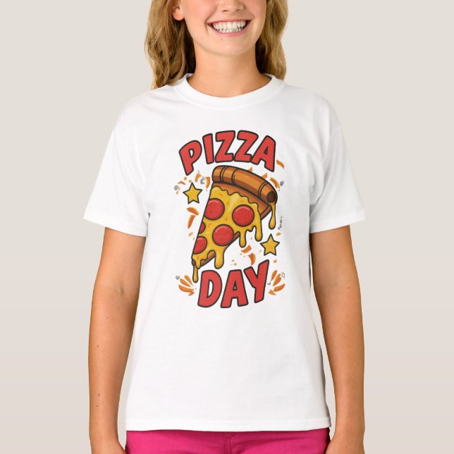 Camiseta Pizza Day - Pepperoni Divertido - Pizza Design (Frente)