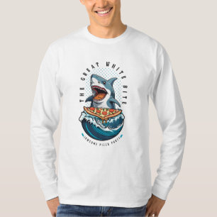 Camiseta Pizza de Comida de Tubarão Excelente Bite Branca