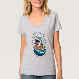 Camiseta Pizza de Comida de Tubarão Excelente Bite Branca