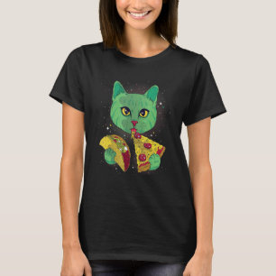 Camiseta Pizza de Gato Cósmico e Gráfico Espacial do Taco