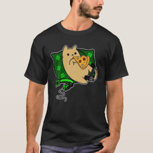 Camiseta Pizza De Gato E Refrigeração Em Travesseiro Verde