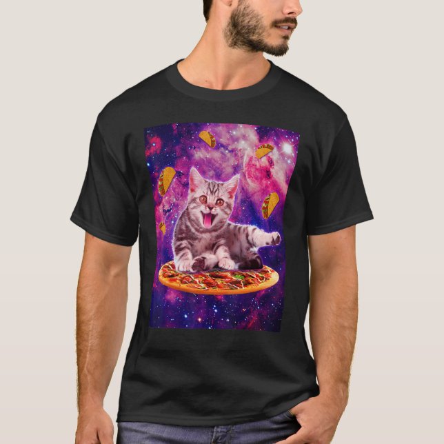 Camiseta Pizza De Gato No Espaço Gatos De Gatinhos Taco (Frente)