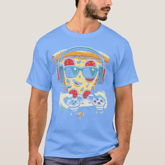 Camiseta Pizza de Jogos Vídeo Engraçado Comida de Lanche Am (Frente)
