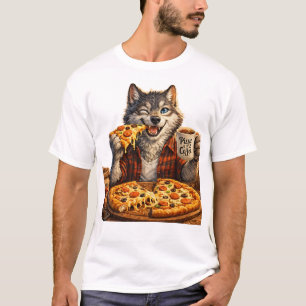 Camiseta Pizza de Lobo Café Piada Cartoon Vintage