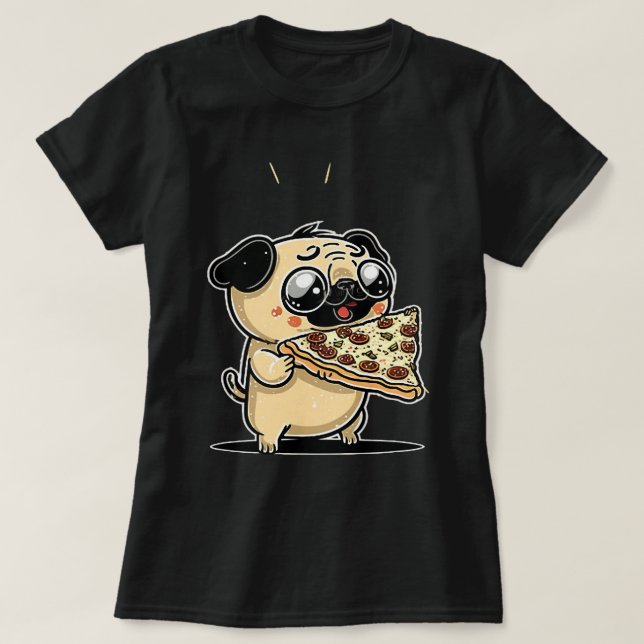 Camiseta Pizza de Pepperoni Cuja Pizza Pug Calzone Cão Pup  (Frente do Design)