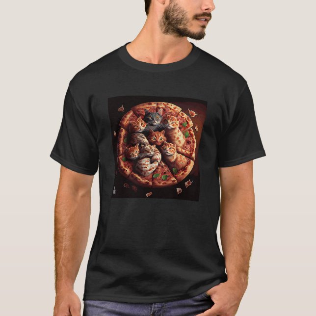 Camiseta Pizza de Pilha de Gatos (Frente)