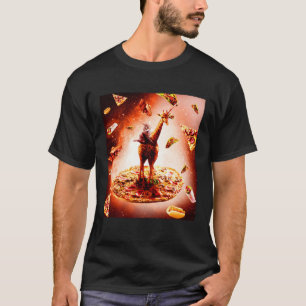 Camiseta Pizza de Unicórnio Girafa Montando Gato no Espaço 